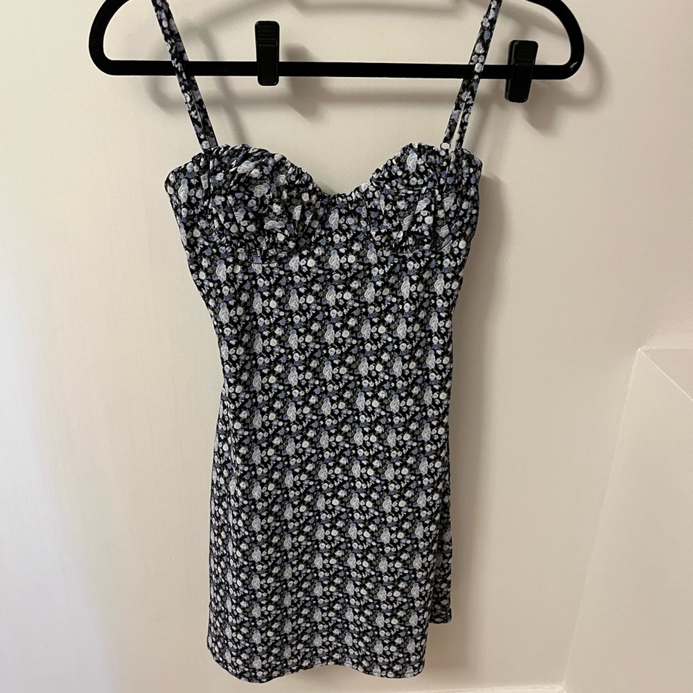 Princess Polly Bkue Black and White Draven Floral Mini Dress